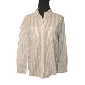 Lucky Brand White Blue Stripe Button Down Blouse XS